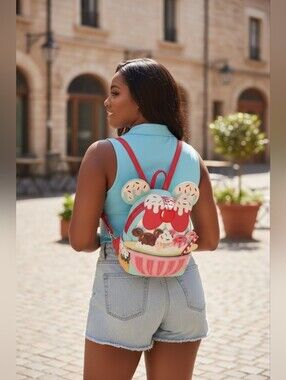 Disney Parks x Loungefly Minnie Mouse Ice Cream Banana Split Mini Backpack NWOT